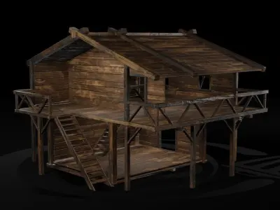 AAA Wooden Enterable Medieval Primal Thatched Cottage Hut 12 R Low-poly 3D model