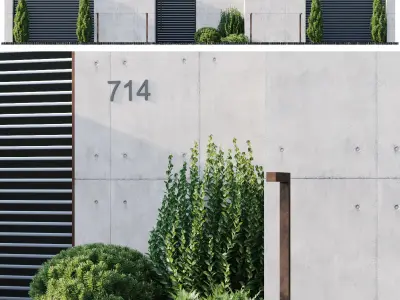 Fence 2 modern garden with trees and shrubs 3D model