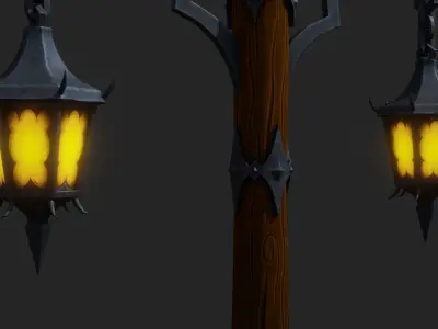 Stylized Lamp post with 5 lights Low-poly 3D model