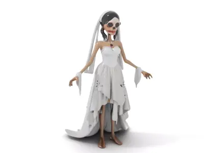 Skeletal Bride Character Model  Rigged and Animated Low-poly 3D model