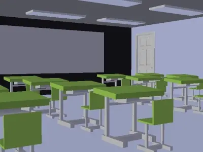ClassRoom with tables and chairs Low-poly 3D model