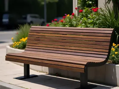 Modern Curved Slat Outdoor Bench Low-poly 3D model