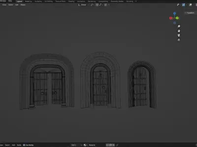 Medieval Door Set Low-poly 3D model