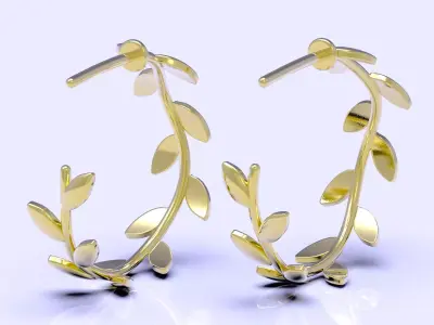 Olive Leaf Hoop Earrings 3D print model