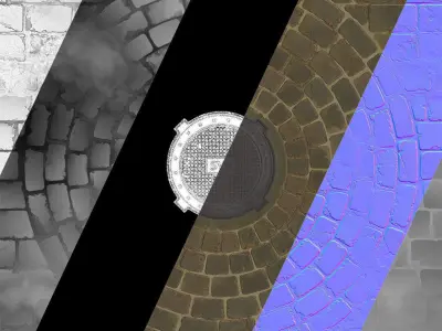 Radial Sidewalk with sewer hatch Texture