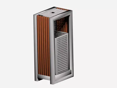 Wooden and metal box type aluminum trash can Low-poly 3D model