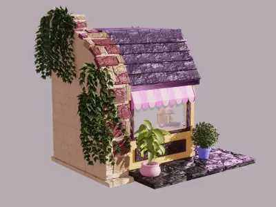 Cake Shop Store Plants Cat Environment Street  3D model