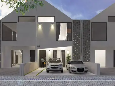 TERRACE HOUSE EXTERIOR AND INTERIOR DESIGN Low-poly 3D model
