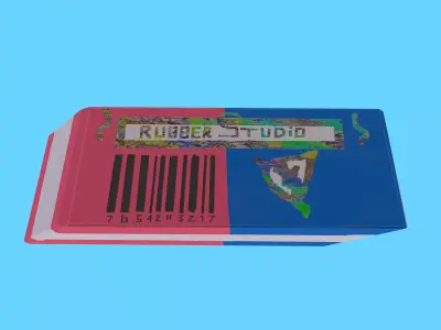 Giant Two-Tone Eraser 3D Model - Red  Blue Rubber Studio Low-poly 3D model