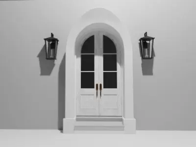 Classic Arch Wooden Double Glass Main Door 3D model