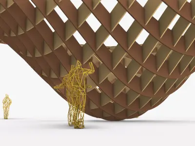 Parabolic Pergola Wooden Structure 3D model