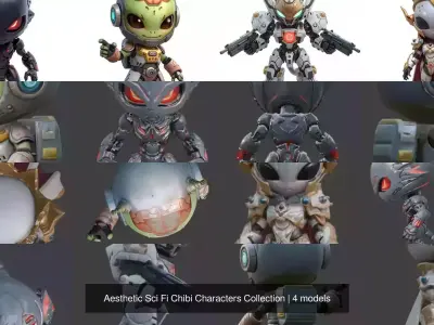Aesthetic Sci Fi Chibi Characters Collection 3D Model Pack