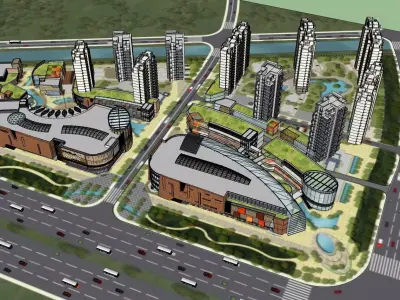 Shopping mall exterior downtown 3d model 3D model
