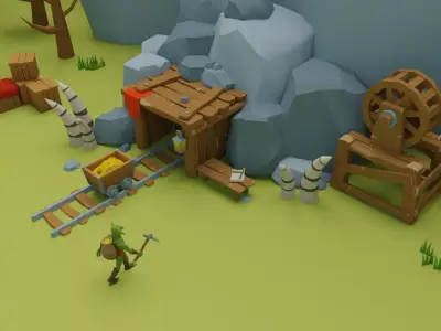 Goblins miner camp - mobile game scene Low-poly 3D model