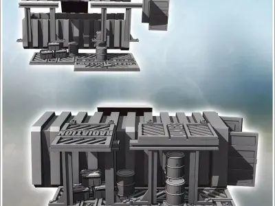 Futuristic container arrangement with awning and metal crates 14 3D print model