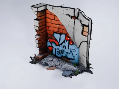 Damaged Brick Wall - Low Poly Stylized 3D Model 3D model