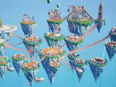 Steampunk Sky-Islands Sci-fi Game Environment Low-poly 3D model