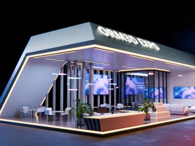 Modern Exhibition Booth Neon Event Stand with Lighting 3D model