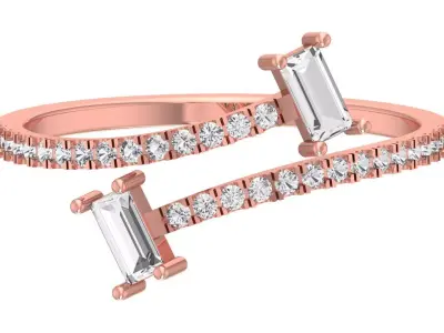 Solitaire Women Light Weight Baguette Stone Band Ring 3D print model get