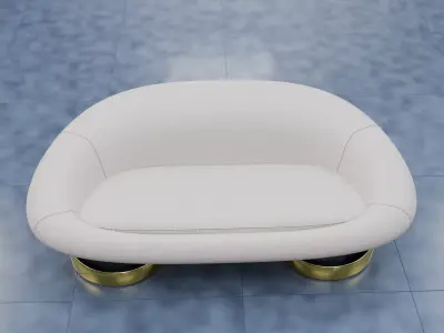 Luxury Boucle Loveseat 3D Model Satin Brass Base Low-poly 3D model