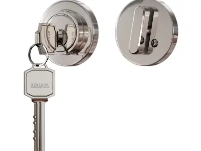 Chrome plated metal door handles lock and key 3D model