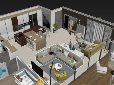 3d floor plan detailled modern 3D model