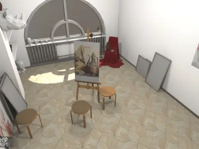 Art workshop - interior and props Low-poly 3D model