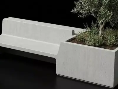 Urban Concrete Planter Bench with LED Low-poly 3D model