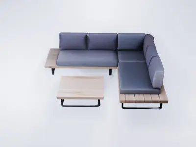 Low Poly Wooden Garden Furniture Set - Outdoor Patio  Pack 3D model