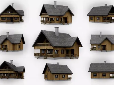 Wooden Cabin Exterior 3D Model Rustic House Chalet Low-poly 3D model