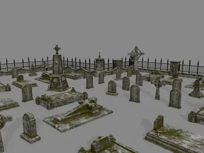 tombstone set two tombstones Low-poly 3D model