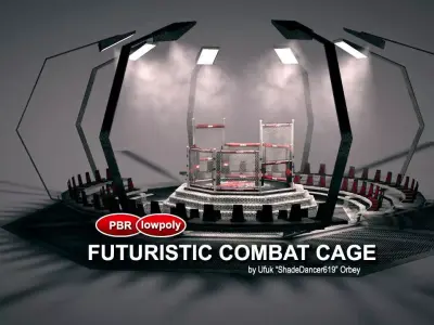 Futuristic MMA Combat Cage Low-poly 3D model