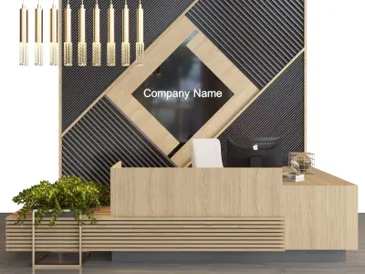 reception105 modern reception desk with wooden furniture 3D model
