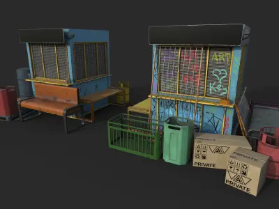 Street Props Object Set Low-poly 3D model