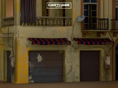 Neoclassical Aged Facade Apartment with Balconies and Shops Low-poly 3D model