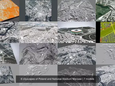 6 cityscapes of Poland and National Stadium Warsaw 3D Model Pack