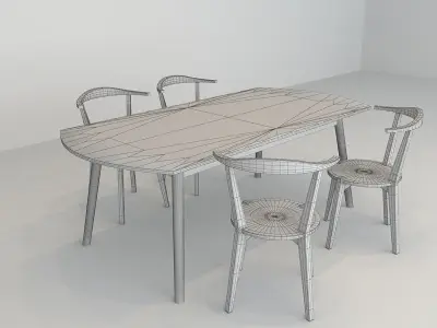 wooden dining set Low-poly 3D model