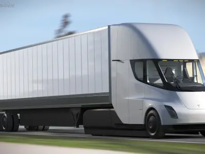  Tesla Semi Long Haul Truck with Trailer Simple Interior 