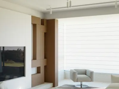 Minimalist Wooden Dining and Living Room Interior Scene 3D model