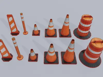 Generic props stylized traffic cones Low-poly 3D model