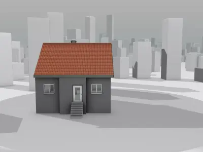 City House - 3 - Half-Double-House - Roof red - Wall black white Low-poly 3D model