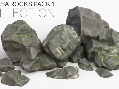 Buddha Rock Set Bundle - Grey Jagged Stone 3D Model Pack