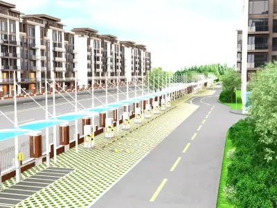 City Block with Parking and Electric Chargers 3D model