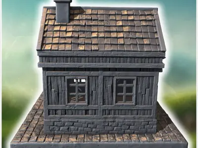 Wooden bar with a wide porch stone steps and a sign above the ro 3D print model
