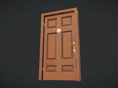 Wooden door with brass fixtures 3D model