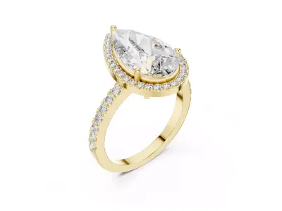 Pear Shape Halo Diamond Engagement Teardrop Pave Ring CAD 3D print model