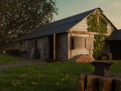 Modular Medieval Cottage Asset pack Low-poly 3D model