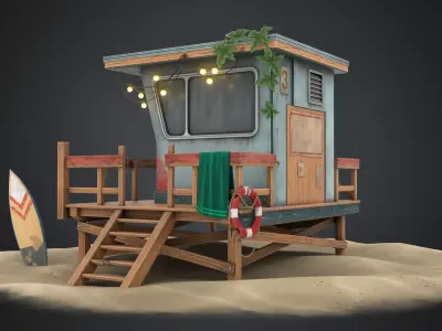 Lifeguard house Low-poly 3D model