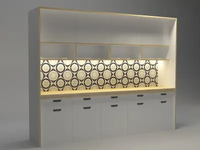Kitchen Model cabinet with lights and shelves 3D model