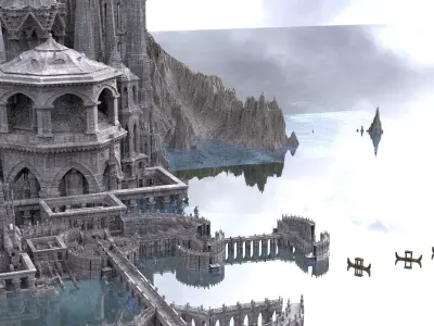 Ancient Civilization Grand Ruins with Boats Kitbash 3D model